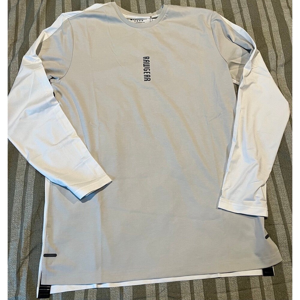 Rawgear Men’s Long Sleeve Performance Shirt Gray White Size Large NWT